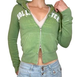 Vintage Hollister 2000s Green Double Zip Fitted Hoodie